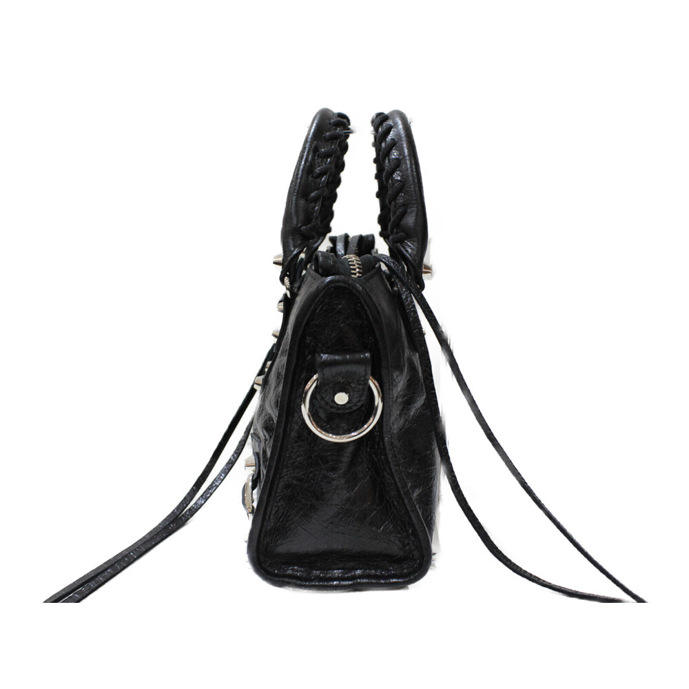 BALENCIAGA City Leather Black Handbag Shoulder Bag Strap Mirror - Picture 2 of 7
